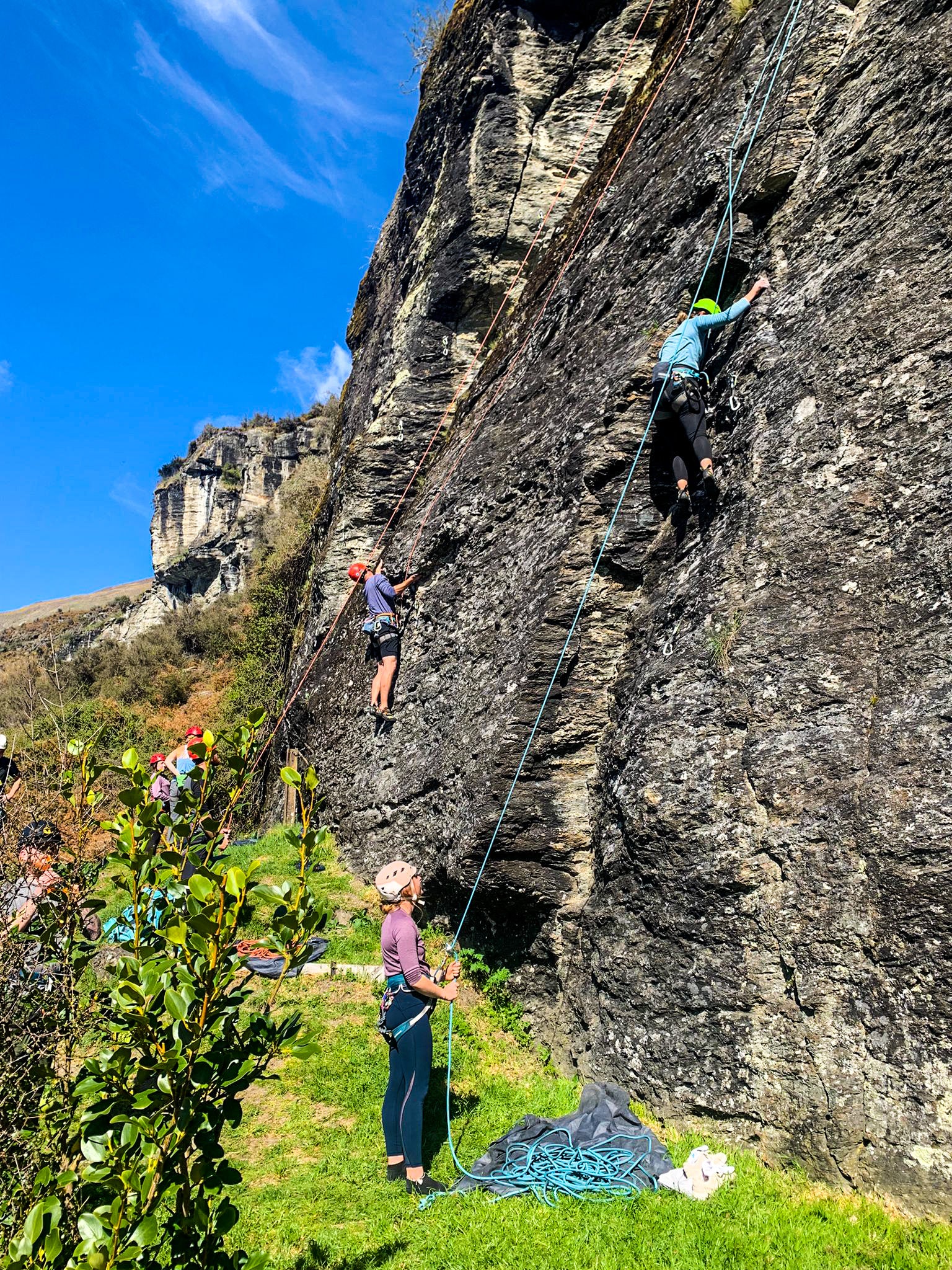 Group rock climbing at Hospital Flats in Wānaka