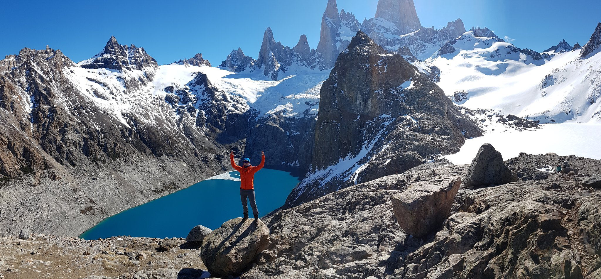 Instructor posing in front of Cerro Torre Patagonia