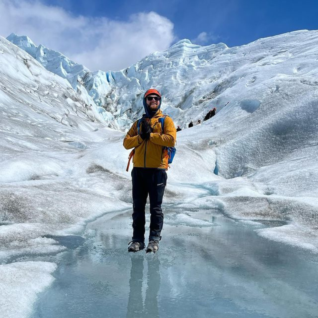 Instructor navigating glaciers in Patagonia