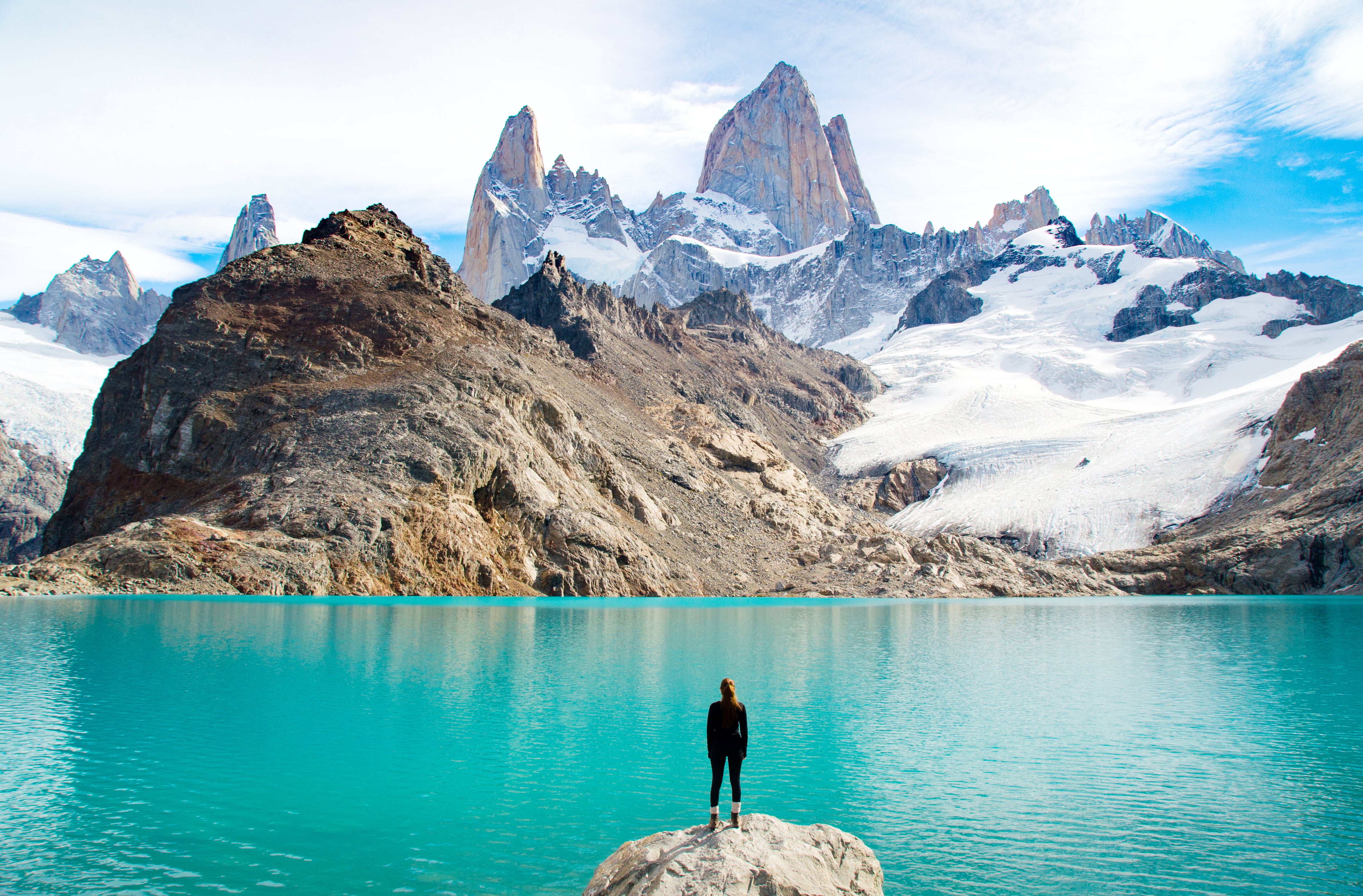 Student overlooking Cerro Torre in Patagonia